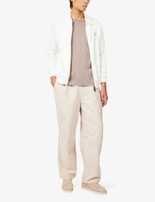 Eleventy Mens Embroidered-logo Pointed-collar Cotton-jersey Sweat Jacket Ivory In White