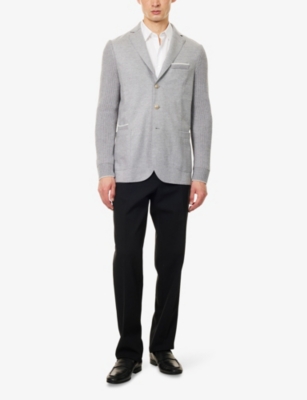 ELEVENTY: Notch-Lapels Knitted-Sleeves Wool Blazer
