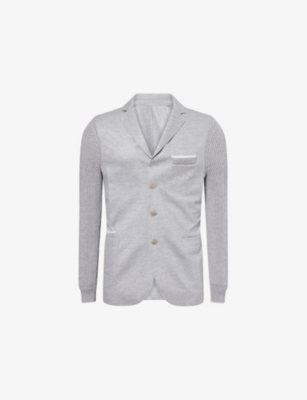 ELEVENTY: Notch-Lapels Knitted-Sleeves Wool Blazer