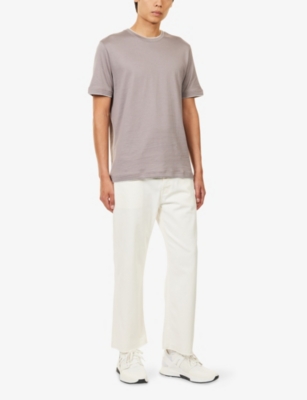 Eleventy Mens Blueberry And Grey Double-layered Crewneck Cotton T-shirt In Pink