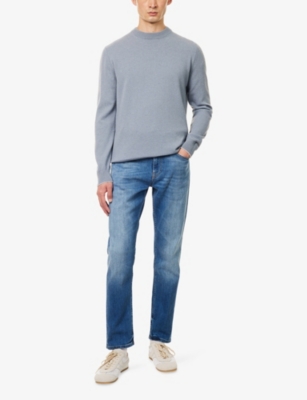 Eleventy Mens Baby Blue And Light Gray Crewneck Regular-fit Cashmere Jumper Xl In Blue