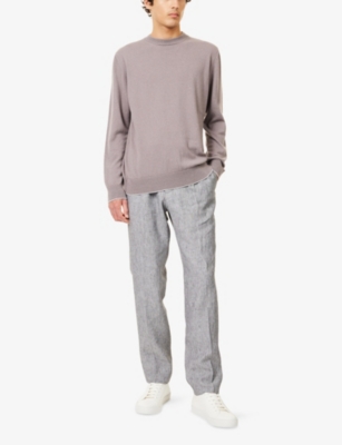 Eleventy Mens Blueberry And Grey Crewneck Long-sleeves Cashmere Knitted Jumper Xl In Purple