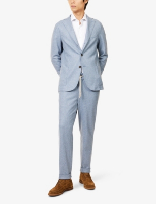 Eleventy Mens Denim Notched-lapel Pinstriped Wool-blend Suit In Blue