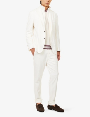 Eleventy Mens White Notched-lapel Long-sleeves Cotton-cashmere Blend Jacket In White