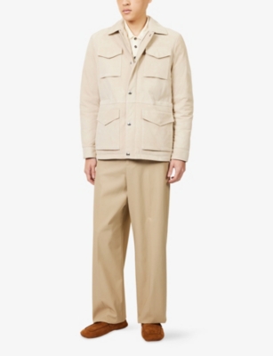 Eleventy Mens Sand Flap-pocket Long-sleeve Suede Safari Jacket In Neutral