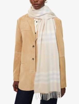 Burberry Womens Smoke Check-print Cashmere Scarf In Gray