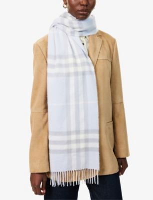 Burberry Womens Mist Check-print Cashmere Scarf In Gray