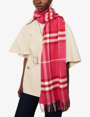 Burberry Womens Tart Check-print Cashmere Scarf In Red