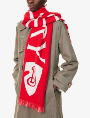 Burberry Womens Post Football Logo Wool Scarf In Red