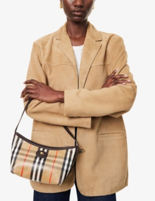 Burberry Womens Sand Mini Highlands Waxed-cotton Baguette Shoulder Bag