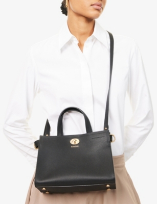 Burberry Mini Cotswold Grained Leather Top Handle Bag In Black