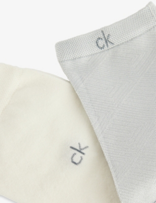 CALVIN KLEIN WOMENS GREY/OFF-WHITE ANKLE-LENGTH PACK OF TWO MESH SOCKS 