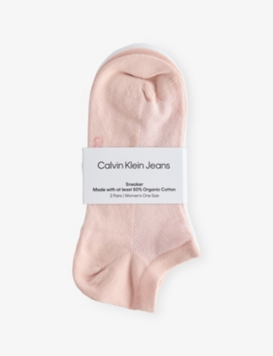 Calvin Klein Womens Peach/white Branded Pack Of Two Cotton-blend Ankle Socks