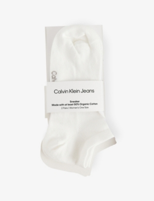 Calvin Klein Womens White Branded Pack Of Two Cotton-blend Ankle Socks
