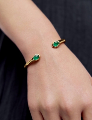 Monica Vinader Gold Odyssey Gemstone Open Cuff Green Onyx In Gold