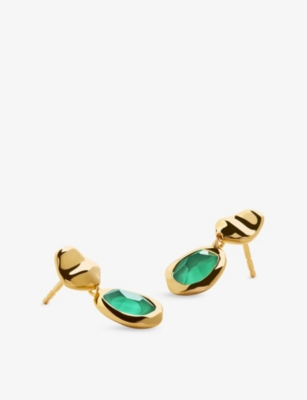 Monica Vinader Gold Odyssey Gemstone Small Drop Earrings Green Onyx In Gold