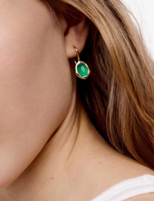 Monica Vinader Gold Odyssey Gemstone Wire Earrings Green Onyx In Gold