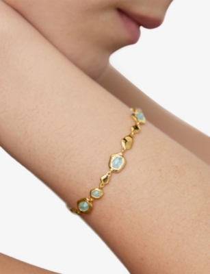 Monica Vinader Gold Odyssey Gemstone Pebbled Chain Bracelet Aquamarine In Neutral
