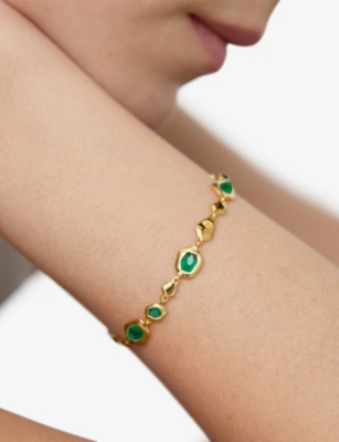 Monica Vinader Gold Odyssey Gemstone Pebbled Chain Bracelet Green Onyx In Gold