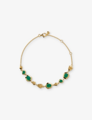 Monica Vinader Gold Odyssey Gemstone Pebbled Chain Bracelet Green Onyx In Gold