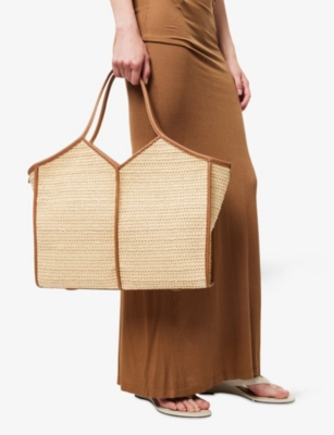 Hereu Womens Natural / Tan Calella Squared Leather-trim Raffia Tote Bag