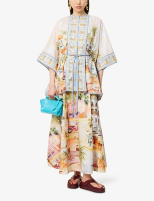 FARM RIO: Aracati Printed Cotton-Poplin Kimono