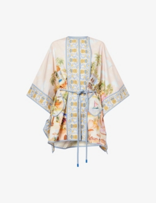 FARM RIO: Aracati Printed Cotton-Poplin Kimono