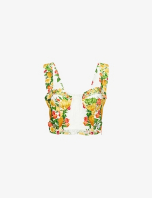 FARM RIO: Picnic Flowers Crop Linen Top