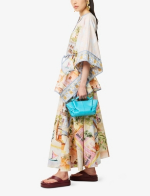 FARM RIO WOMENS ARACATI MULTICOLOR ARACATI PLEATED COTTON-POPLIN MIDI SKIRT 
