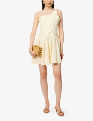 Shop Farm Rio Womens Off-white Lea One-shoulder Linen-blend Mini Dress Xs