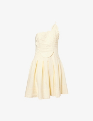 Farm Rio Womens Off-white Lea One-shoulder Linen-blend Mini Dress