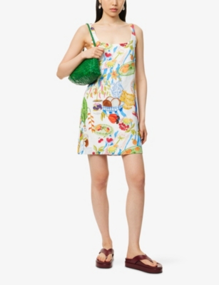 FARM RIO: Fresh Table Shoulder-Straps Linen Mini Dress