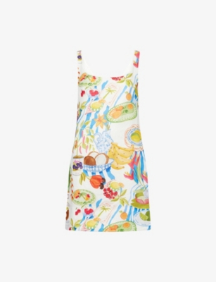 FARM RIO: Fresh Table Shoulder-Straps Linen Mini Dress