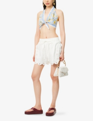 Farm Rio Womens Off-white Richelieu Embroidered Linen Shorts