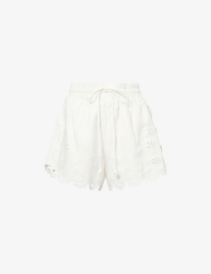 Farm Rio Womens Off-white Richelieu Embroidered Linen Shorts