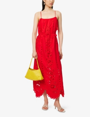 Shop Farm Rio Womens Richelieu Embroidered Linen-blend Maxi Dress Xs