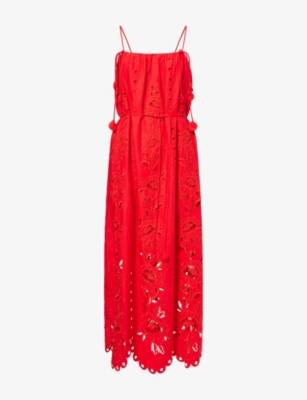 Shop Farm Rio Womens Richelieu Embroidered Linen-blend Maxi Dress Xs