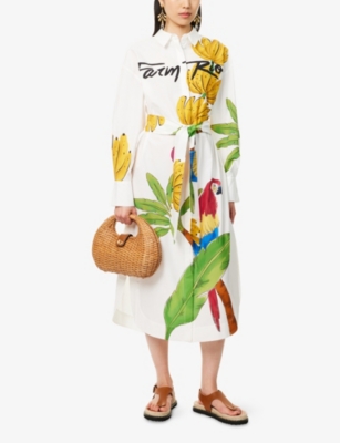 Shop Farm Rio Womens Off-white Belted Long-sleeves Cotton-poplin Chemise Xs