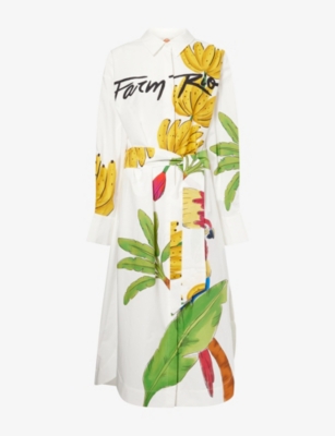 Shop Farm Rio Womens Off-white Belted Long-sleeves Cotton-poplin Chemise Xs