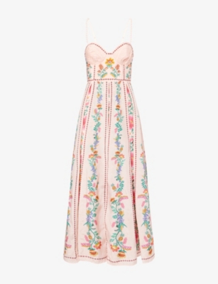 FARM RIO - Delicate Forest Shoulder-Straps Cotton-Blend Maxi Dress