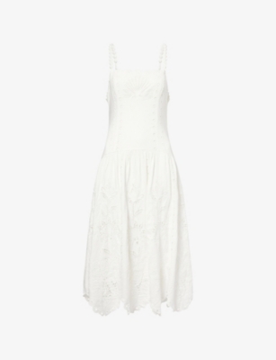 Farm Rio Womens Richilieu Embroidered Linen-blend Midi Dress Off-white Xs