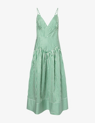 Shop Farm Rio Womens Striped V-neck Cotton-poplin Midi Dress Bicolor Stripes