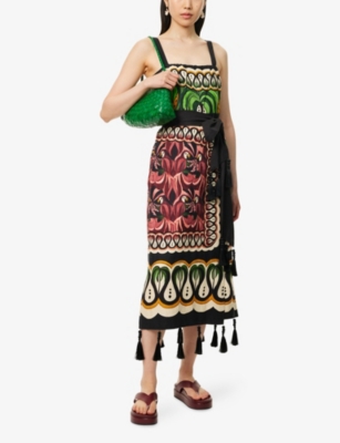 Shop Farm Rio Womens Coconut Tree Flow Belted Linen-blend Midi Dress Xl