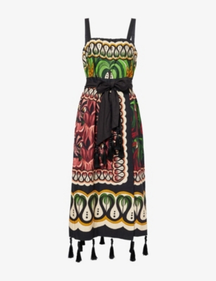 Shop Farm Rio Womens Coconut Tree Flow Belted Linen-blend Midi Dress Xl
