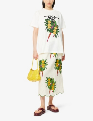 FARM RIO WOMENS OFF-WHITE RELAXED-FIT RIO MACAW COTTON-JERSEY T-SHIRT XS 