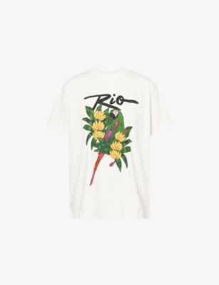 FARM RIO WOMENS OFF-WHITE RELAXED-FIT RIO MACAW COTTON-JERSEY T-SHIRT XS 