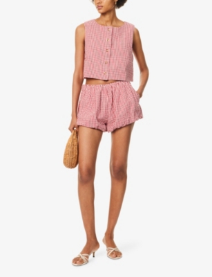 POSSE WOMENS POSSE AURELIA GINGHAM COTTON-POPLIN SHORTS 