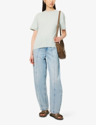 Extreme Cashmere Womens Cuba Round-neck Cotton And Cashmere-blend Knitted T-shirt Glass In Silver