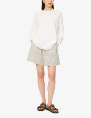 Extreme Cashmere Womens Aries Round-neck Cotton And Cashmere-blend Knitted Jumper Snow In White