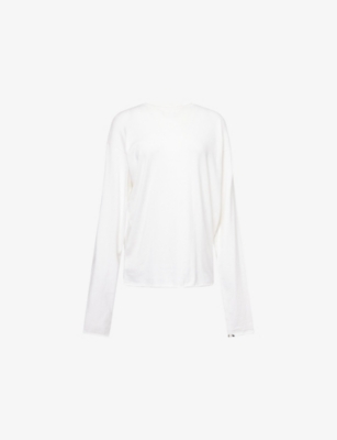 Extreme Cashmere Womens Aries Round-neck Cotton And Cashmere-blend Knitted Jumper Snow In White